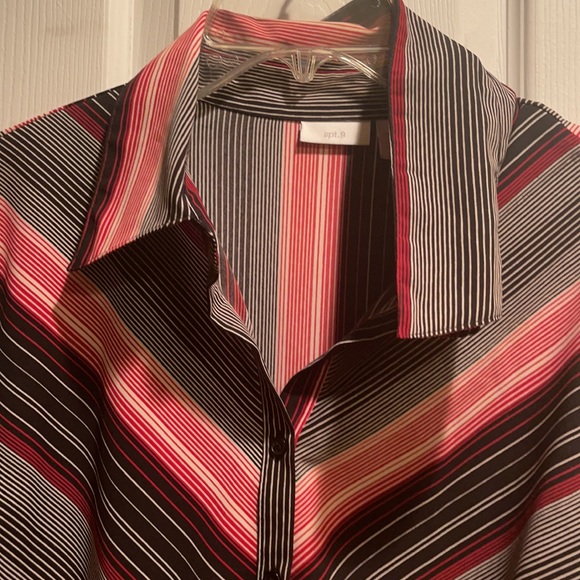 Apt 9 Large Red Black Stripe Button Down Blouse - Picture 2 of 4